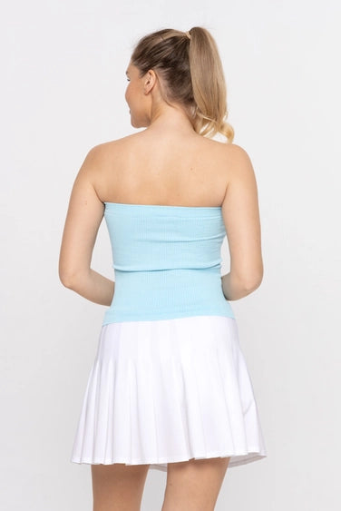 Blue Strapless Ribbed Tube Top