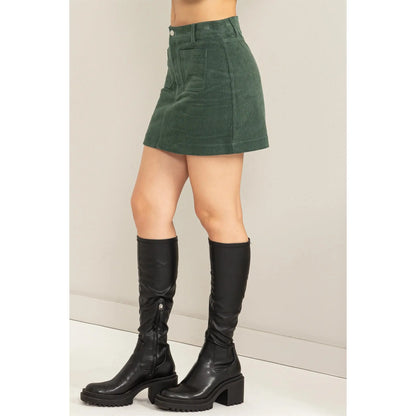 Pine Green Corduroy Mini Skirt