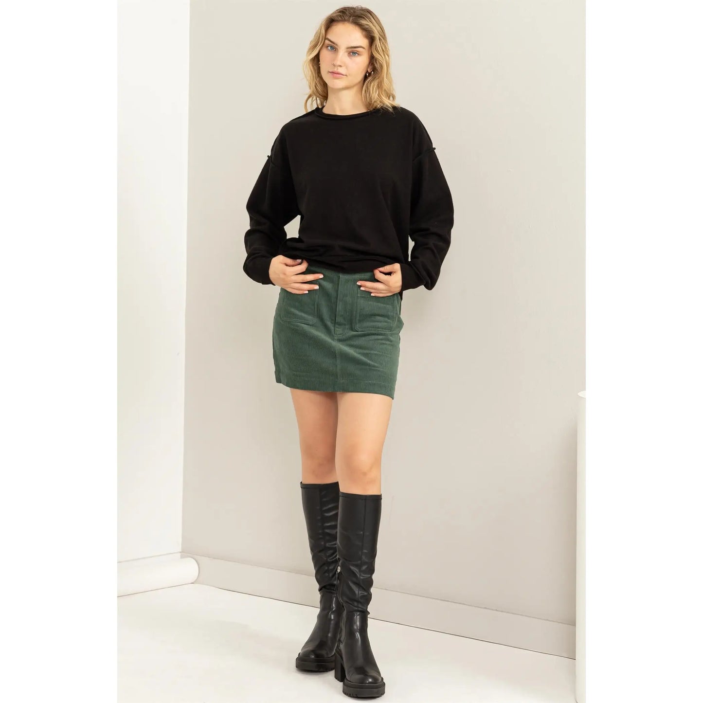 Pine Green Corduroy Mini Skirt