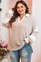 Latte Corded Colorblock Long Sleeve Top - Curvy