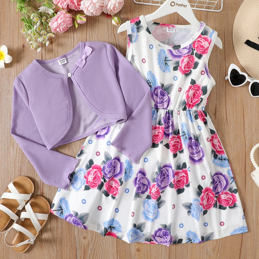 Lilac Floral Dress With Cardigan