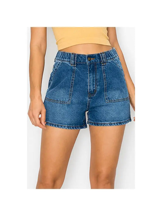 Denim Shorts with Elastic Waist