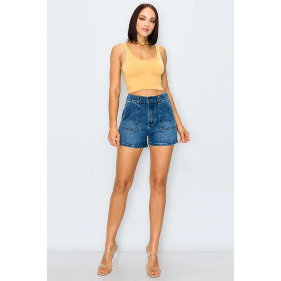 Denim Shorts with Elastic Waist