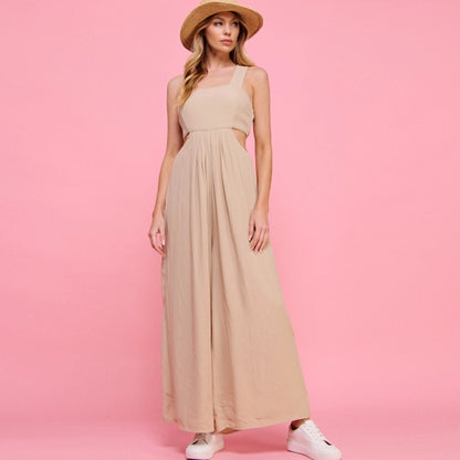 Taupe Jumpsuit with Cut-Outs