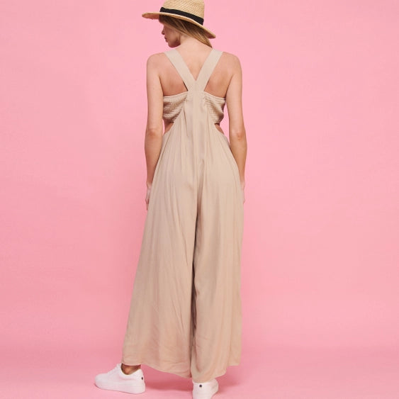 Taupe Jumpsuit with Cut-Outs