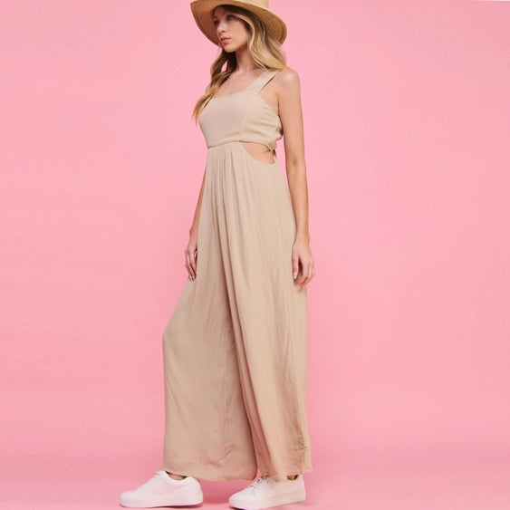 Taupe Jumpsuit with Cut-Outs