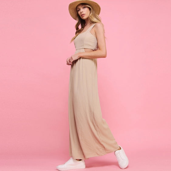 Taupe Jumpsuit with Cut-Outs