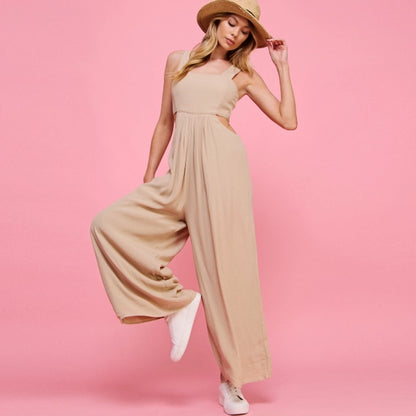 Taupe Jumpsuit with Cut-Outs