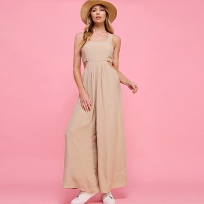 Taupe Jumpsuit with Cut-Outs