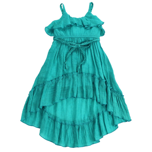 Teal Hi-Lo Ruffle Dress