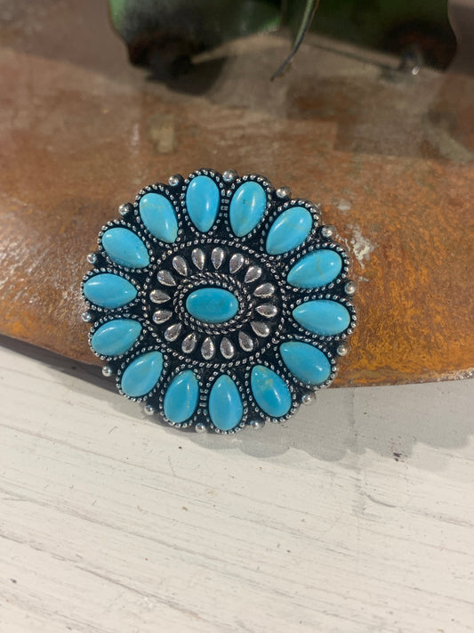 Faux Turquoise Concha Hat Pin