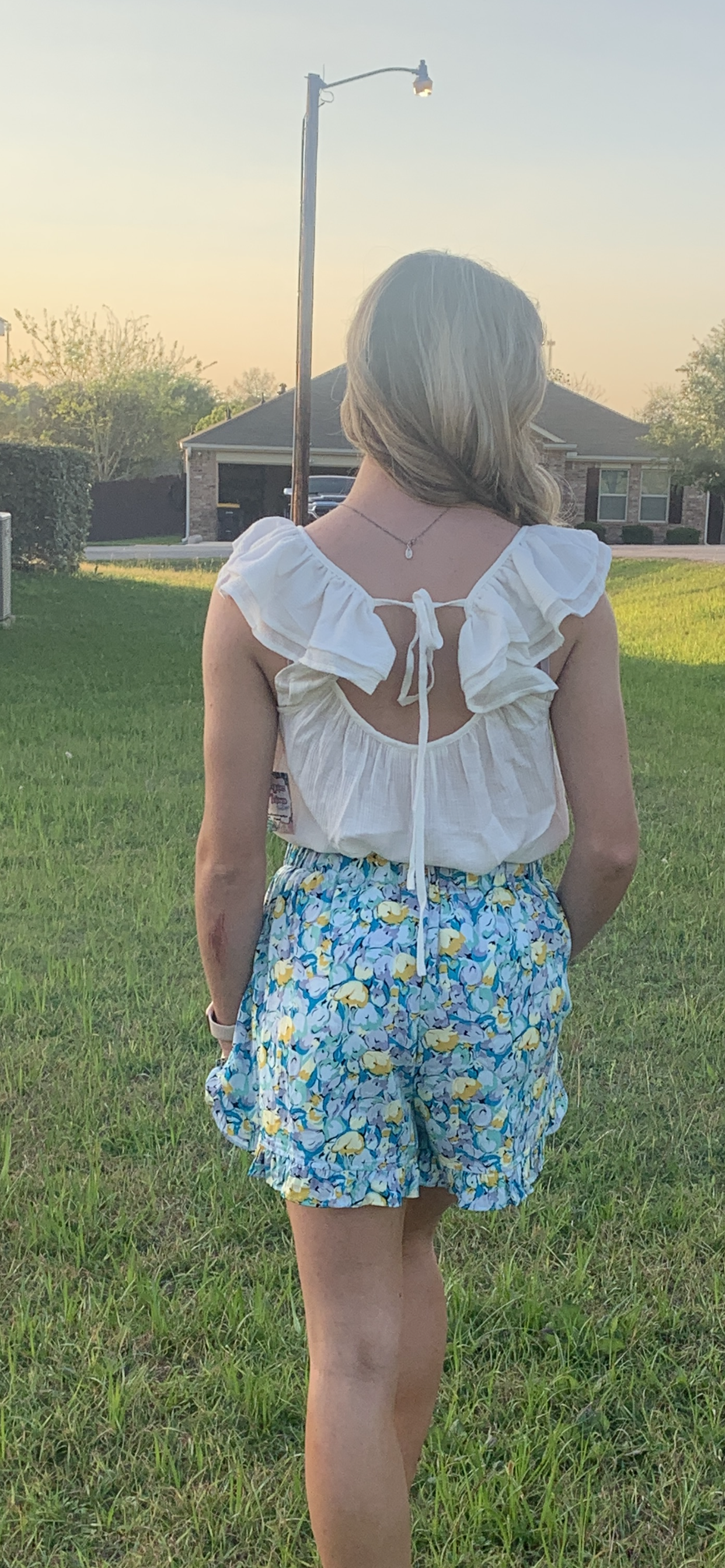 Yellow Floral Top + White Shorts