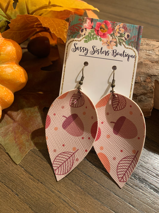 Faux Leather Petal Earrings with Acorns