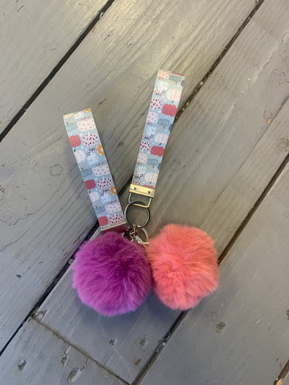 Fall Key Fob Wristlet With Pom-Pom