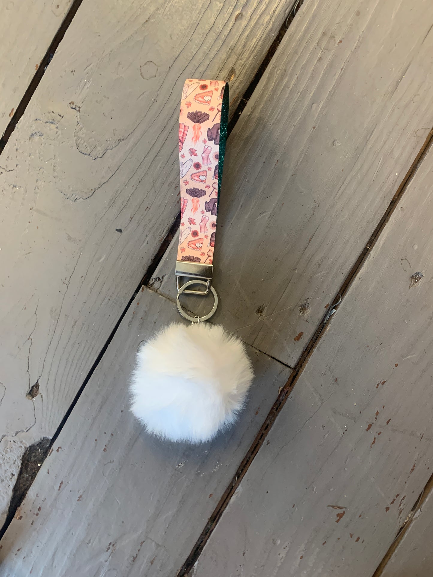 Fall Key Fob Wristlet With Pom-Pom