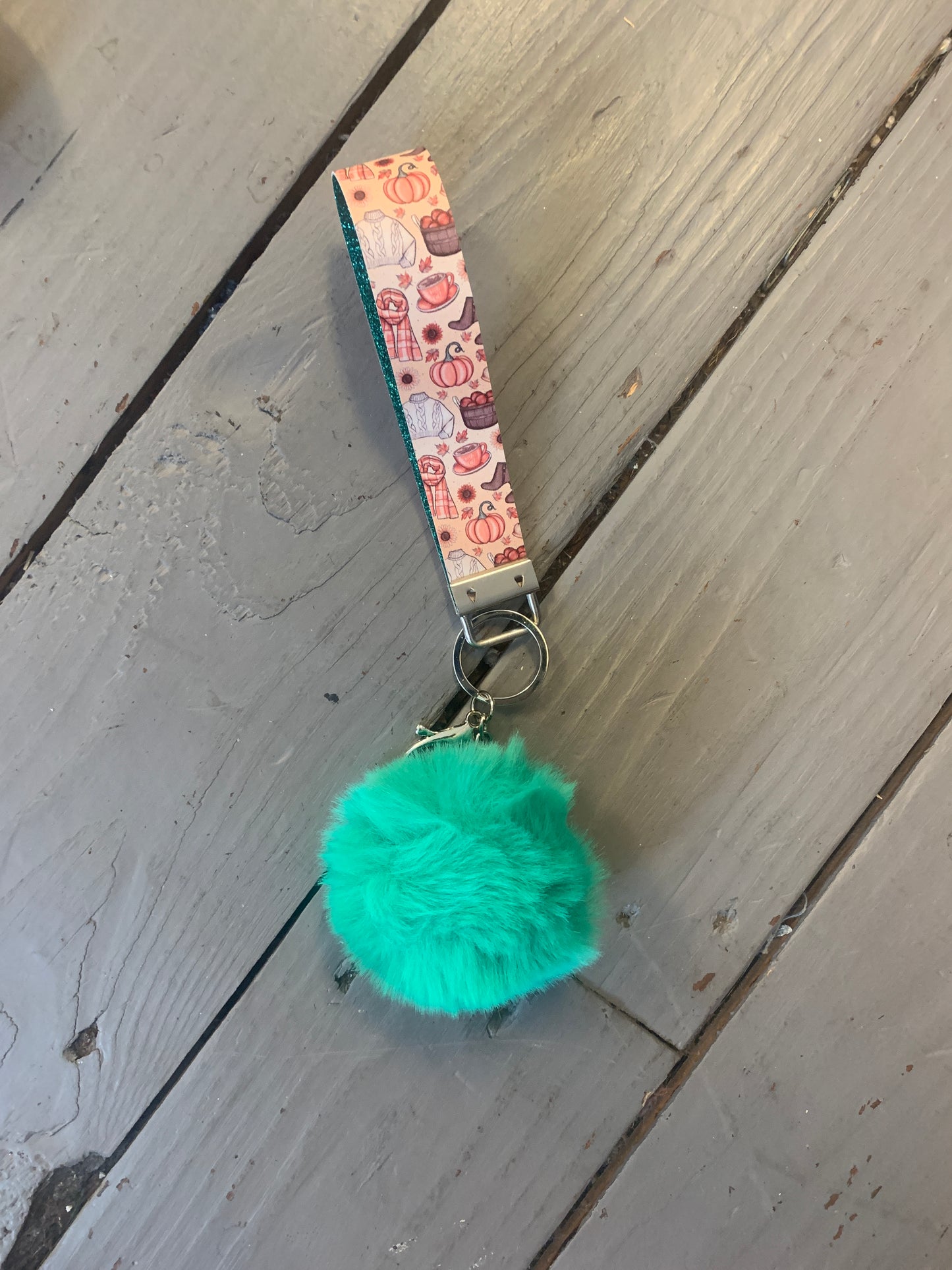 Fall Key Fob Wristlet With Pom-Pom