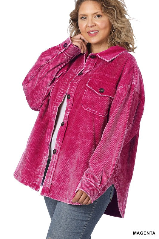 Curvy Magenta Corduroy Shacket