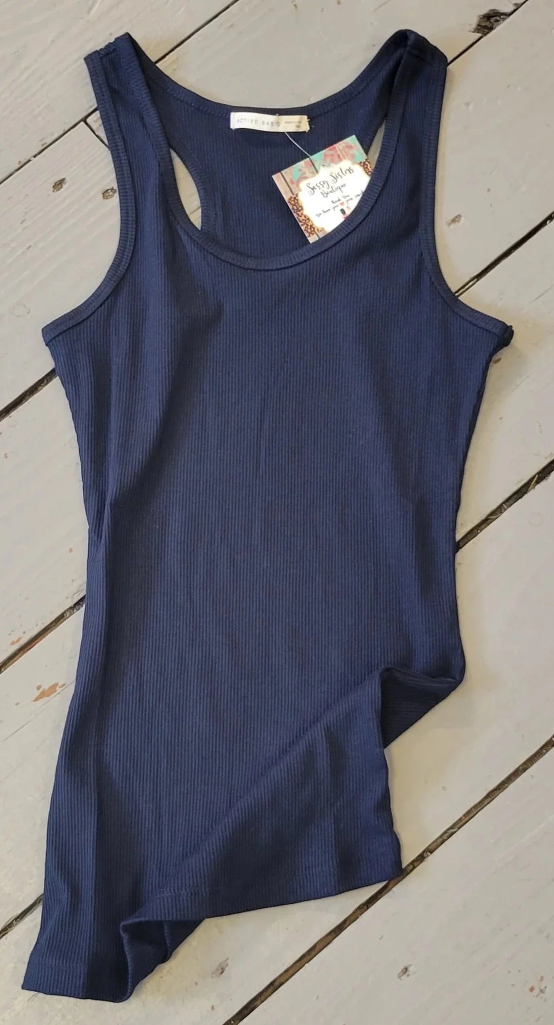 Navy Racerback Rib Tank Top