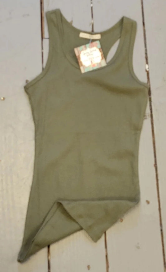 Olive Racerback Rib Tank Top