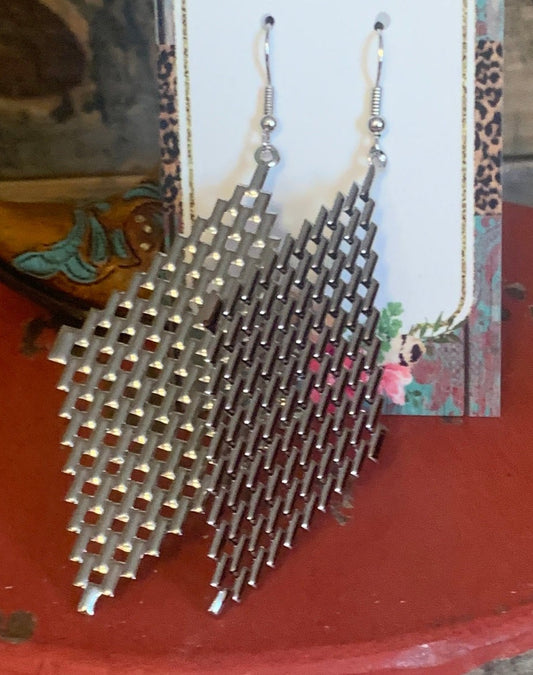 Silver Lattice Diamond Shaped Earrings