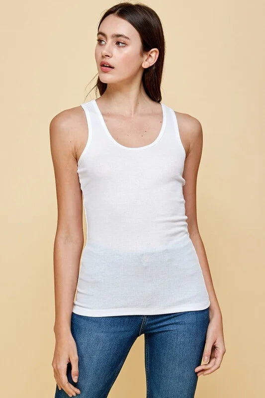 White Racerback Rib Tank Top